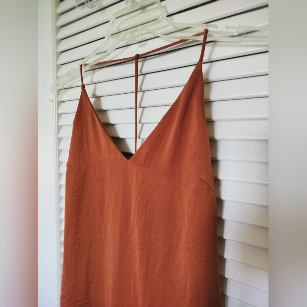 4SI3NNA Women's T-Strap Copper Dress Size Zip Back Slit Size Small - Picture 2 of 8